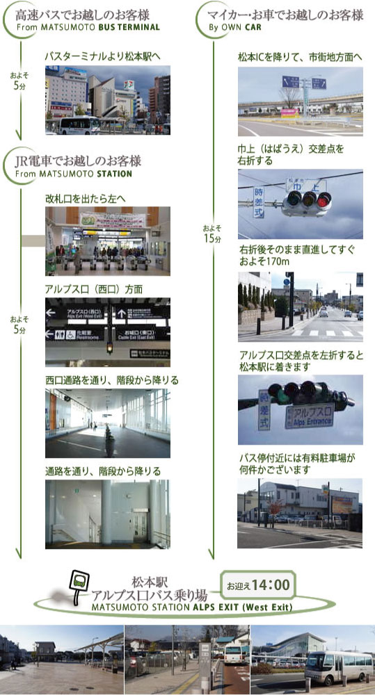 送迎バスの停留場までのルート案内